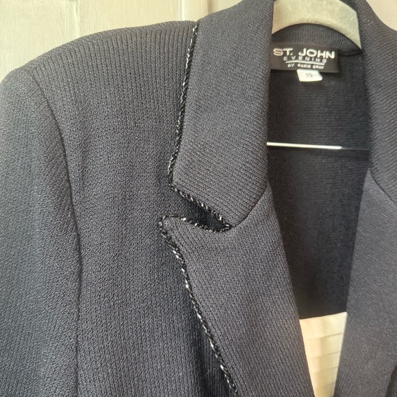 St.John Black Santana Knit Beaded Suit Set Including Longline Blazer and Pants - Picture 11 of 16